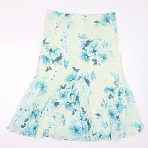 Per Una Womens Blue Floral Cotton A-Line Skirt Size 12
