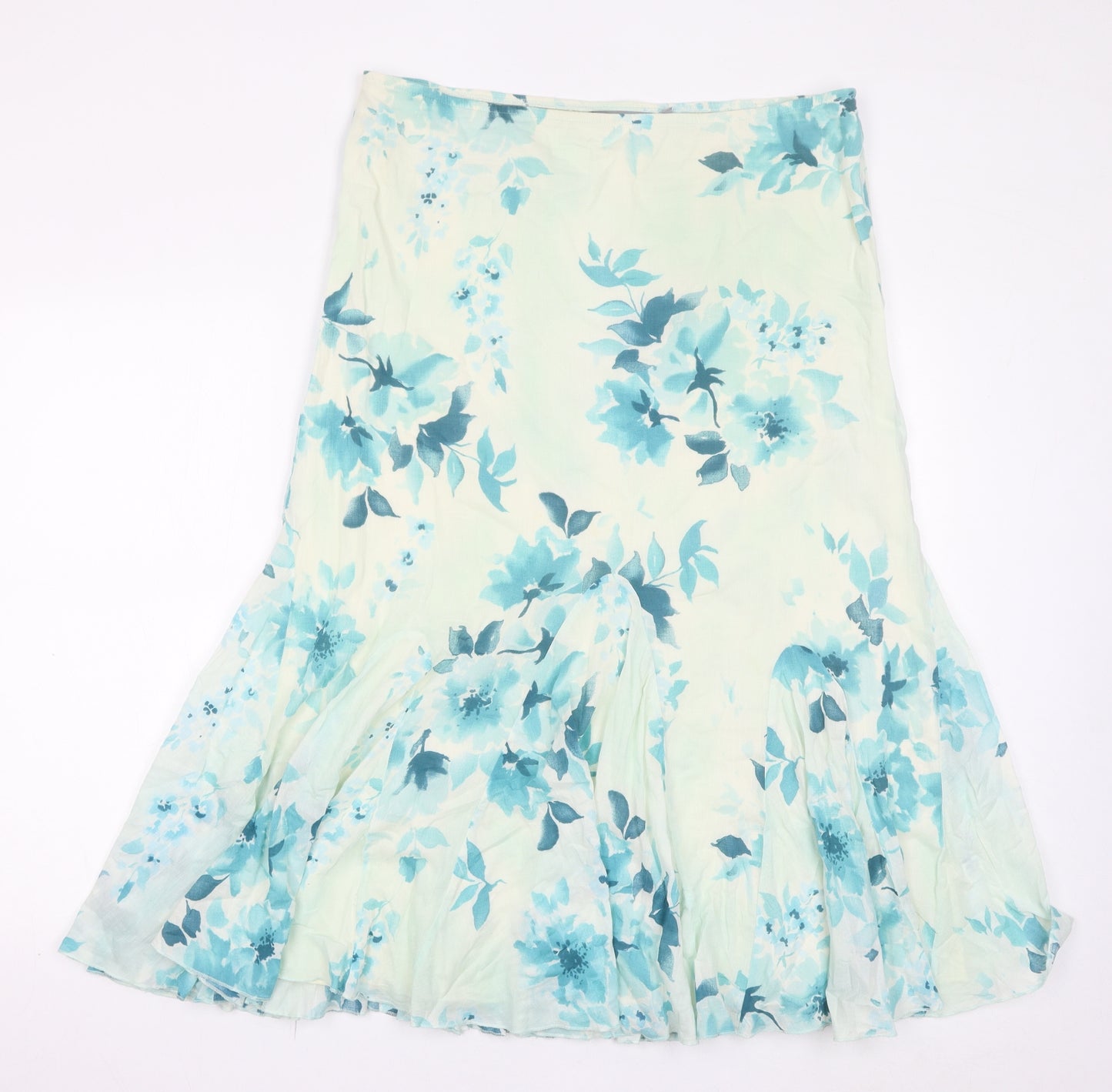 Per Una Womens Blue Floral Cotton A-Line Skirt Size 12