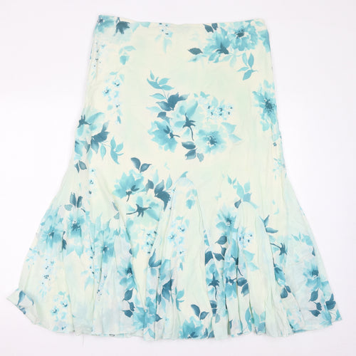 Per Una Womens Blue Floral Cotton A-Line Skirt Size 12