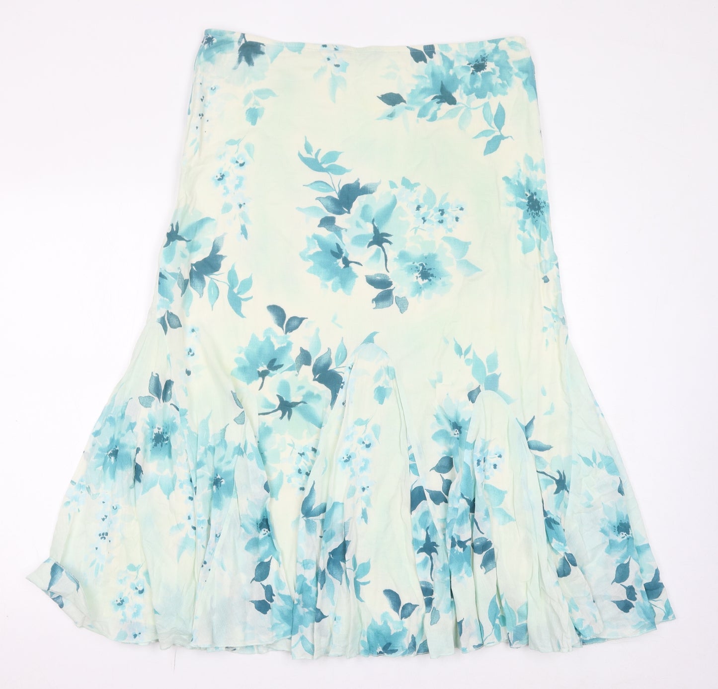 Per Una Womens Blue Floral Cotton A-Line Skirt Size 12