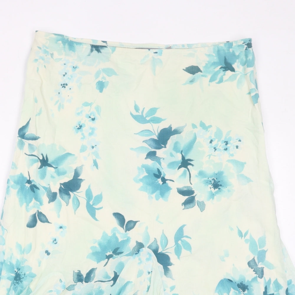 Per Una Womens Blue Floral Cotton A-Line Skirt Size 12