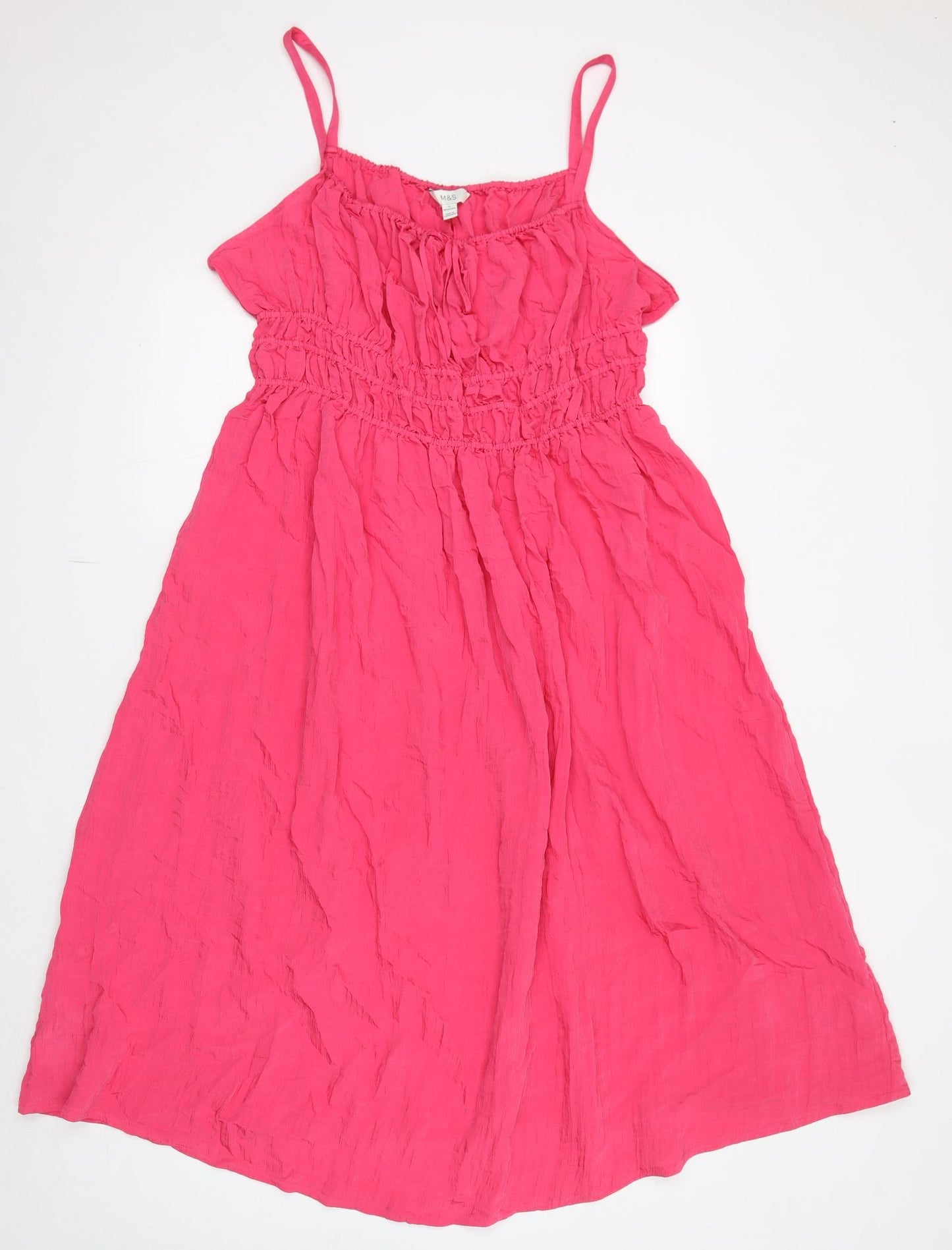 Marks and Spencer Womens Pink Polyester Tank Dress Size 20 Square Neck Pullover