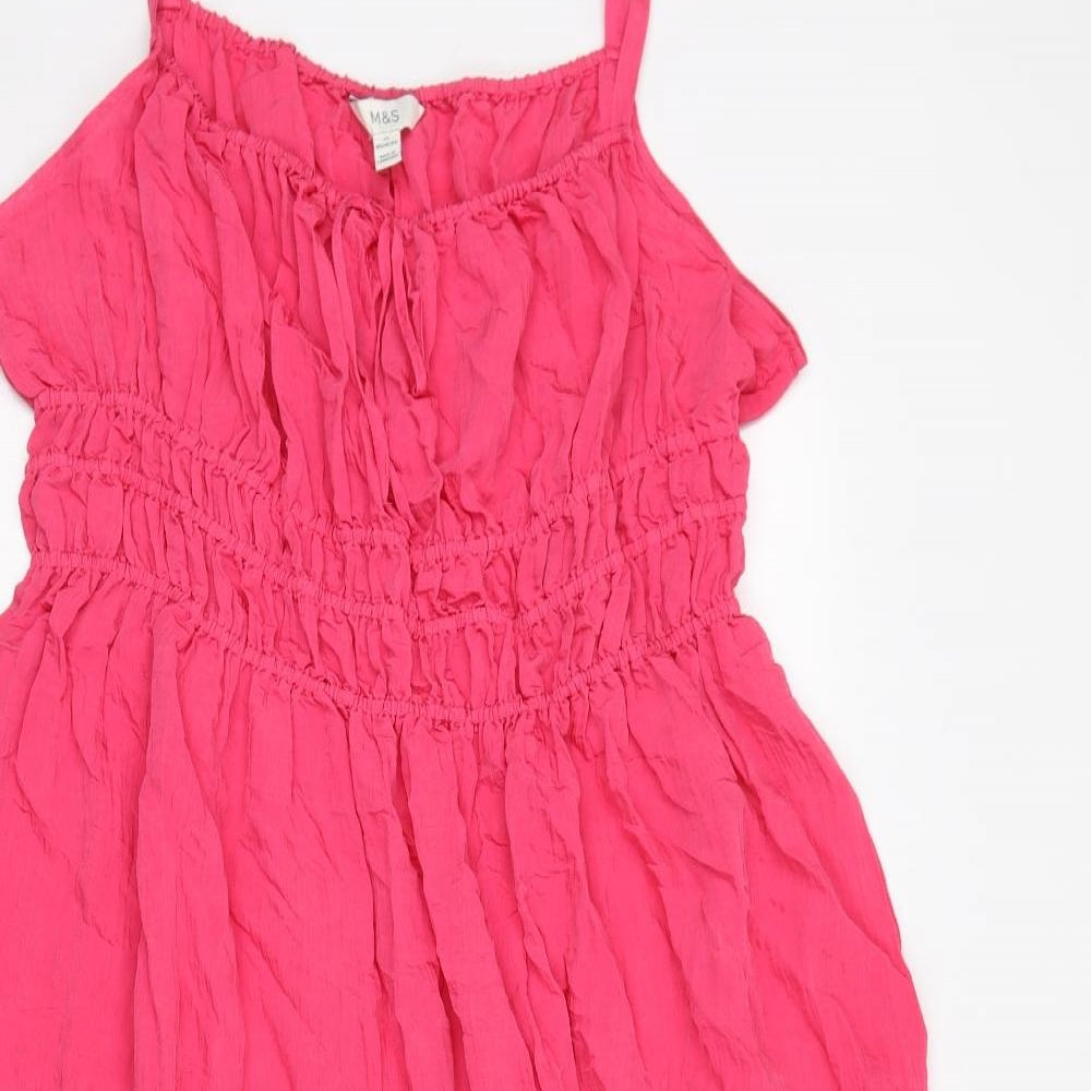Marks and Spencer Womens Pink Polyester Tank Dress Size 20 Square Neck Pullover