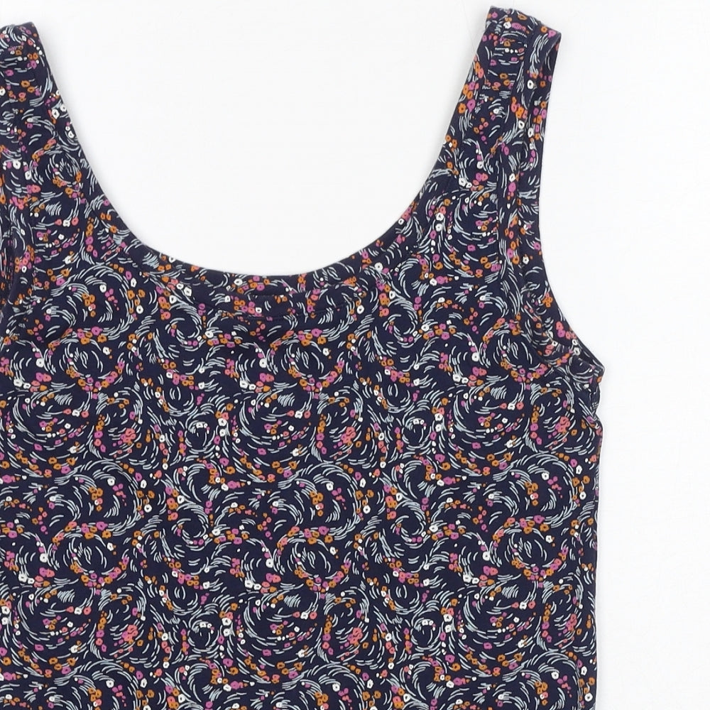 Marks and Spencer Womens Blue Floral Cotton Basic Tank Size 12 Scoop Neck