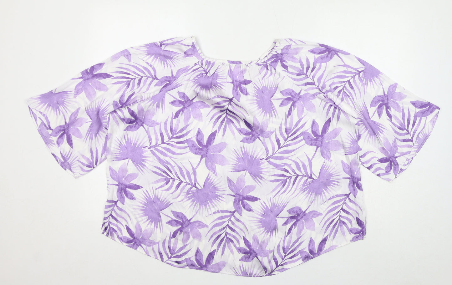 Marks and Spencer Womens Purple Floral Polyester Basic Blouse Size 16 V-Neck