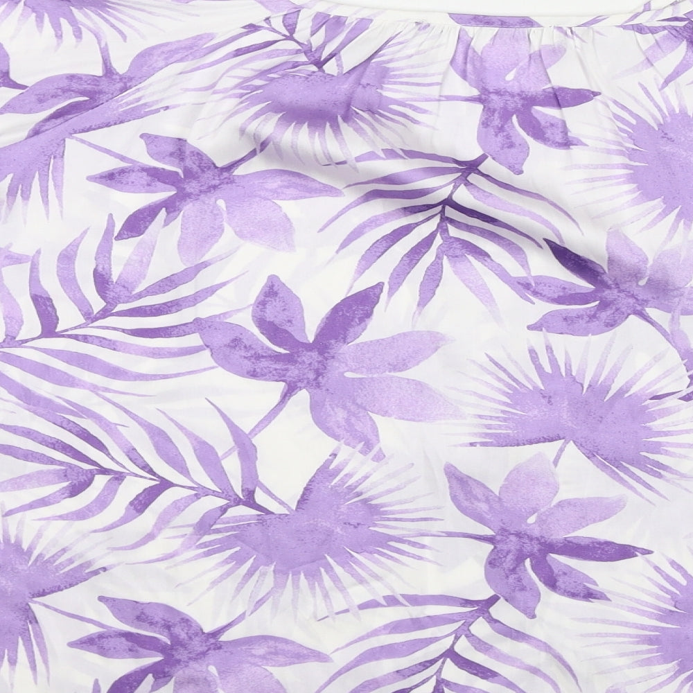 Marks and Spencer Womens Purple Floral Polyester Basic Blouse Size 16 V-Neck