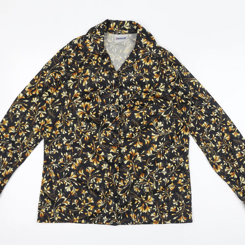 Damart Womens Black Floral Polyester Basic Button-Up Size 14 Collared