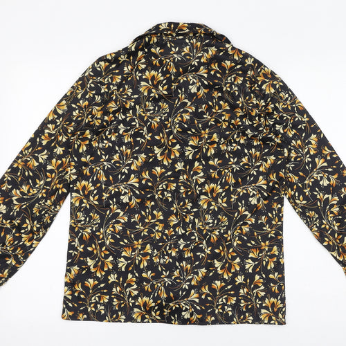 Damart Womens Black Floral Polyester Basic Button-Up Size 14 Collared