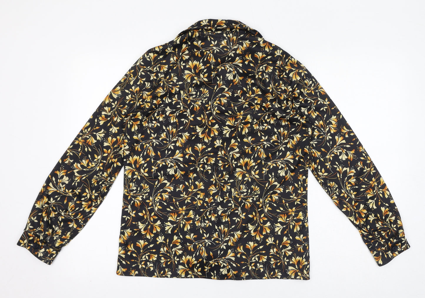 Damart Womens Black Floral Polyester Basic Button-Up Size 14 Collared