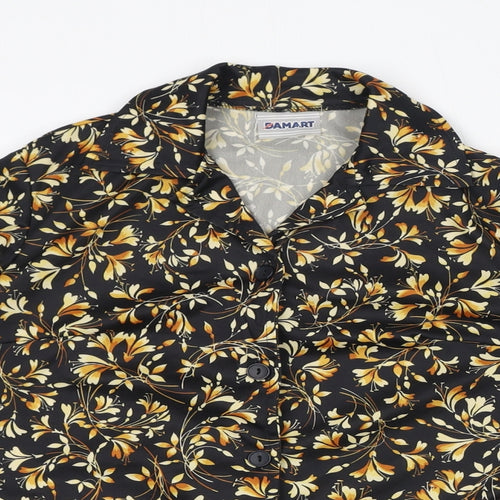 Damart Womens Black Floral Polyester Basic Button-Up Size 14 Collared