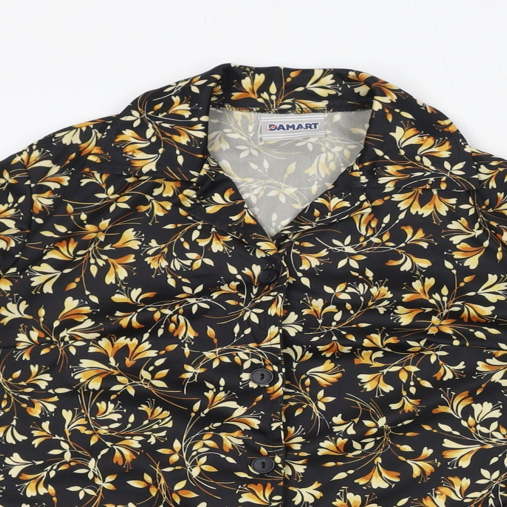 Damart Womens Black Floral Polyester Basic Button-Up Size 14 Collared