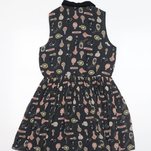 Oasis Womens Grey Geometric Polyester A-Line Size 12 Collared Button - Perfume Bottles