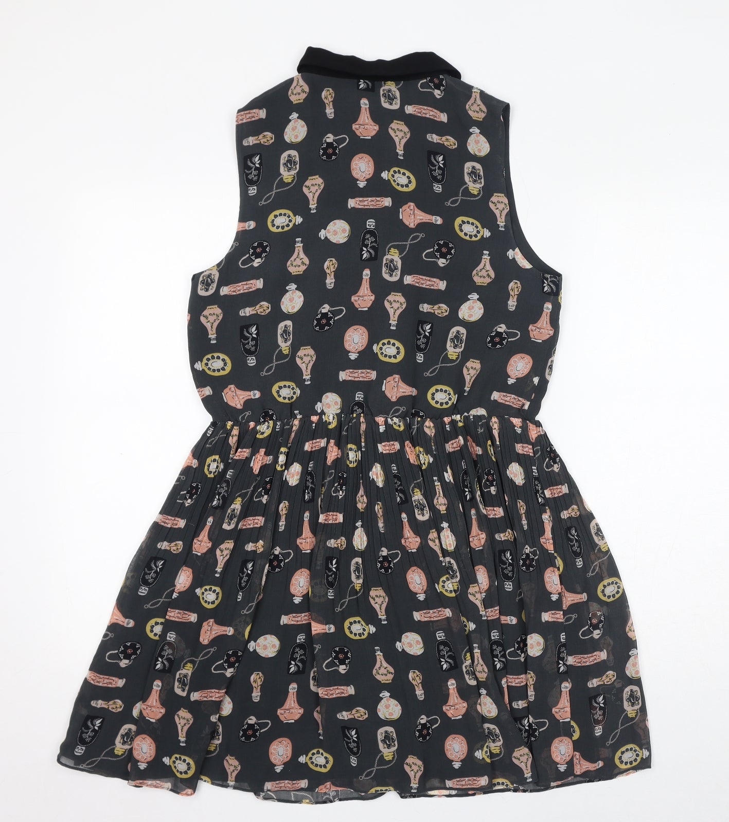 Oasis Womens Grey Geometric Polyester A-Line Size 12 Collared Button - Perfume Bottles