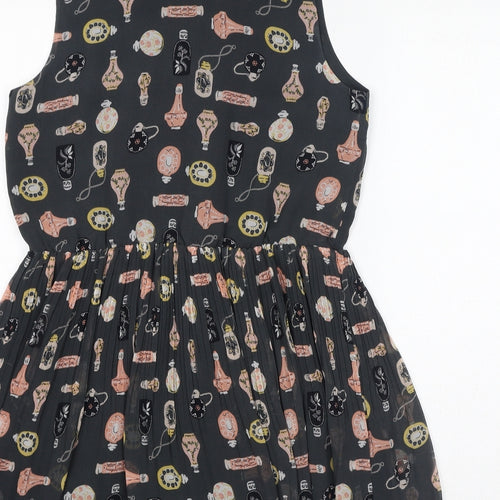 Oasis Womens Grey Geometric Polyester A-Line Size 12 Collared Button - Perfume Bottles