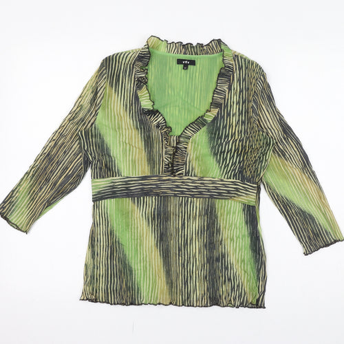 Per Una Womens Green Geometric Polyamide Basic Blouse Size 12 V-Neck
