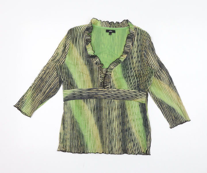 Per Una Womens Green Geometric Polyamide Basic Blouse Size 12 V-Neck