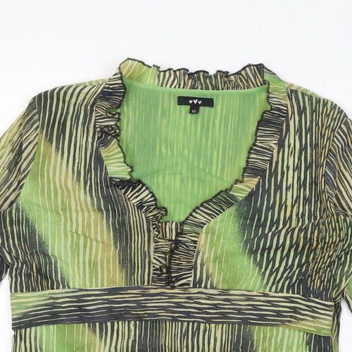 Per Una Womens Green Geometric Polyamide Basic Blouse Size 12 V-Neck
