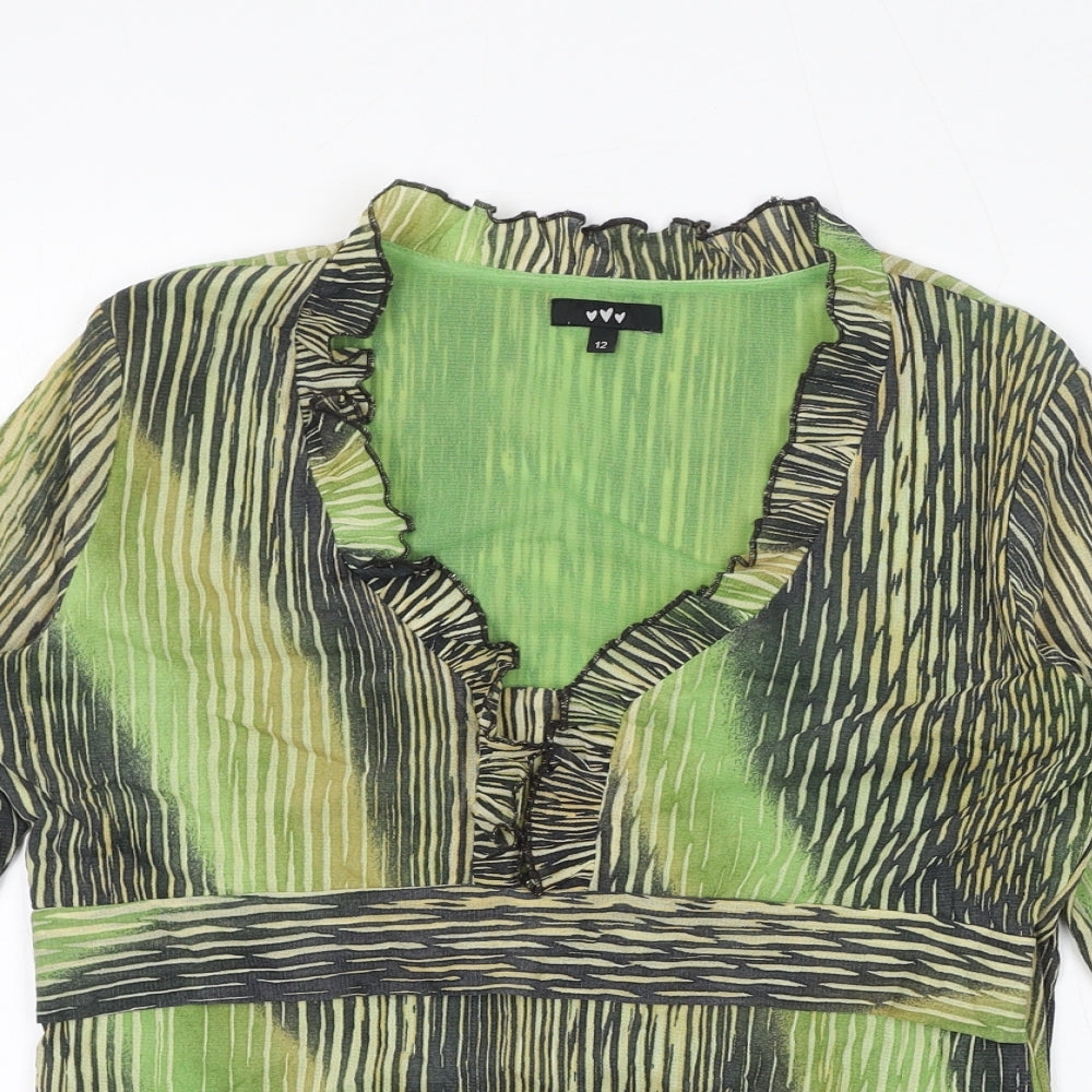 Per Una Womens Green Geometric Polyamide Basic Blouse Size 12 V-Neck