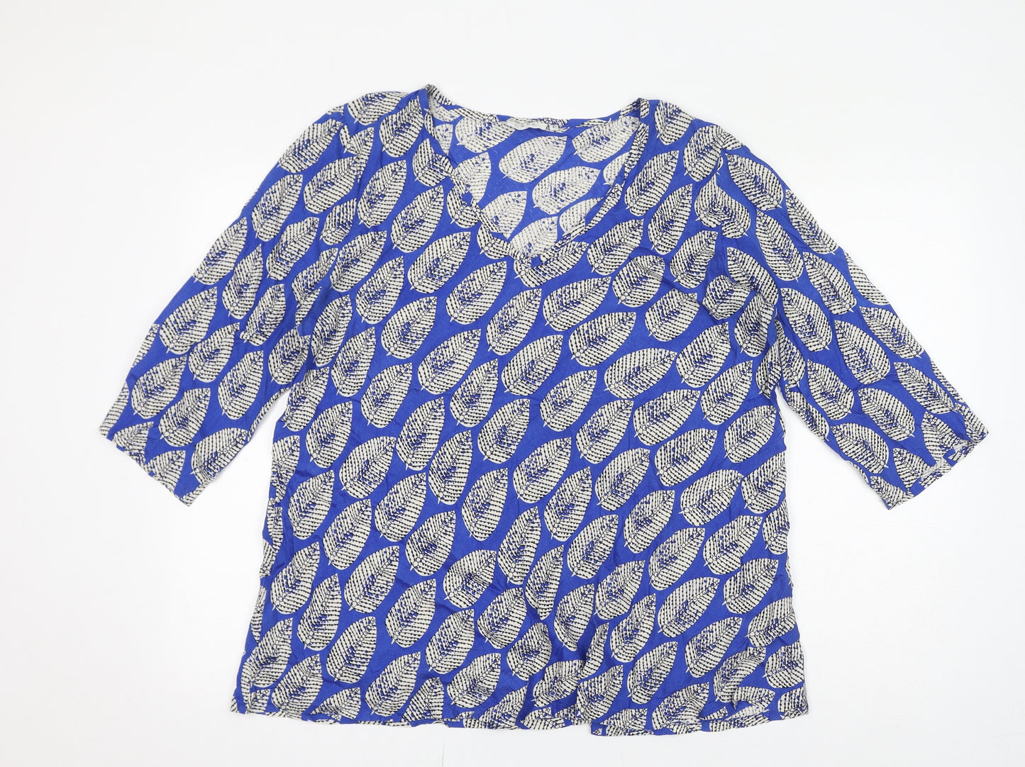 Masai Womens Blue Geometric Viscose Basic Blouse Size M V-Neck - Leaves