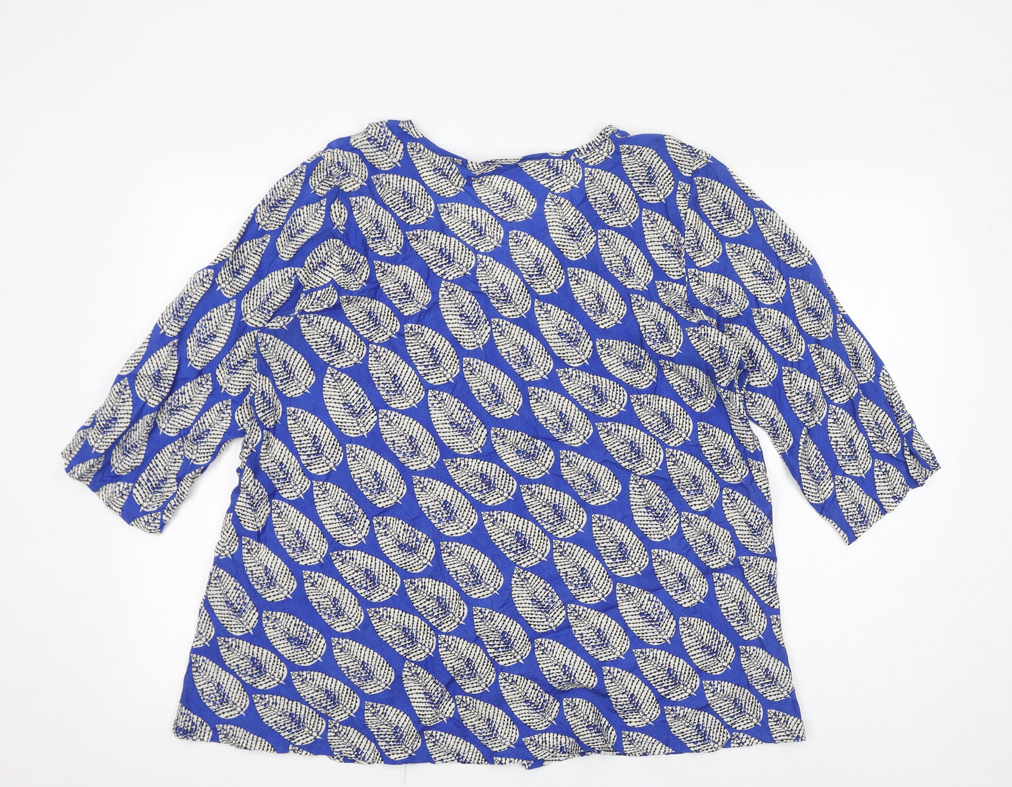 Masai Womens Blue Geometric Viscose Basic Blouse Size M V-Neck - Leaves