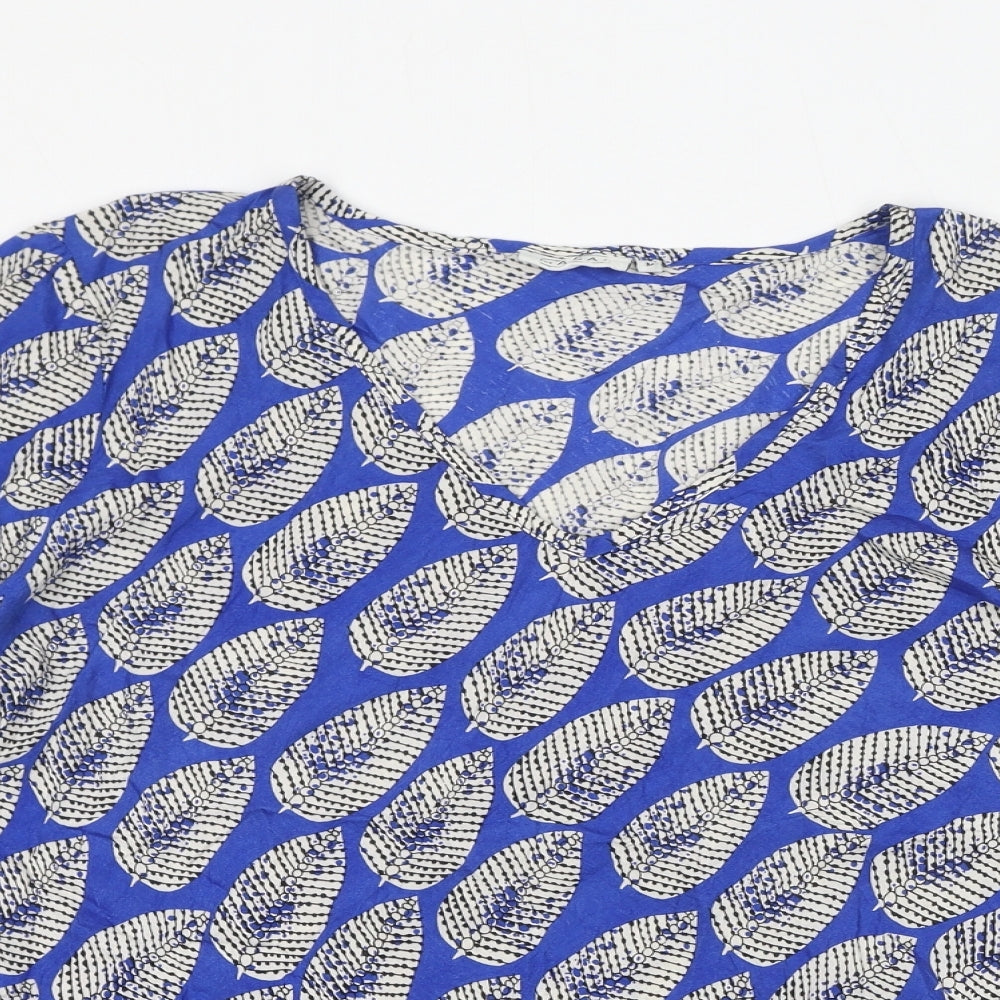 Masai Womens Blue Geometric Viscose Basic Blouse Size M V-Neck - Leaves
