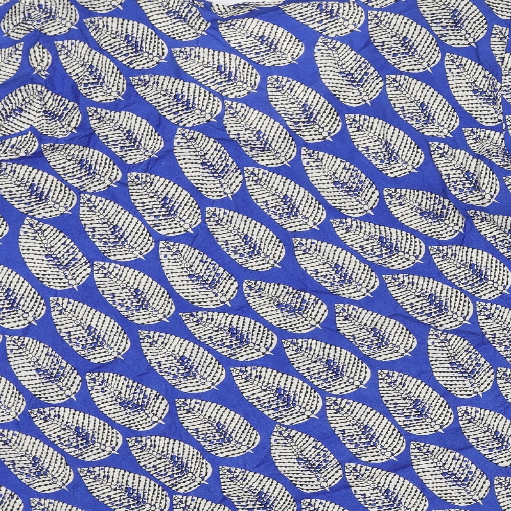 Masai Womens Blue Geometric Viscose Basic Blouse Size M V-Neck - Leaves