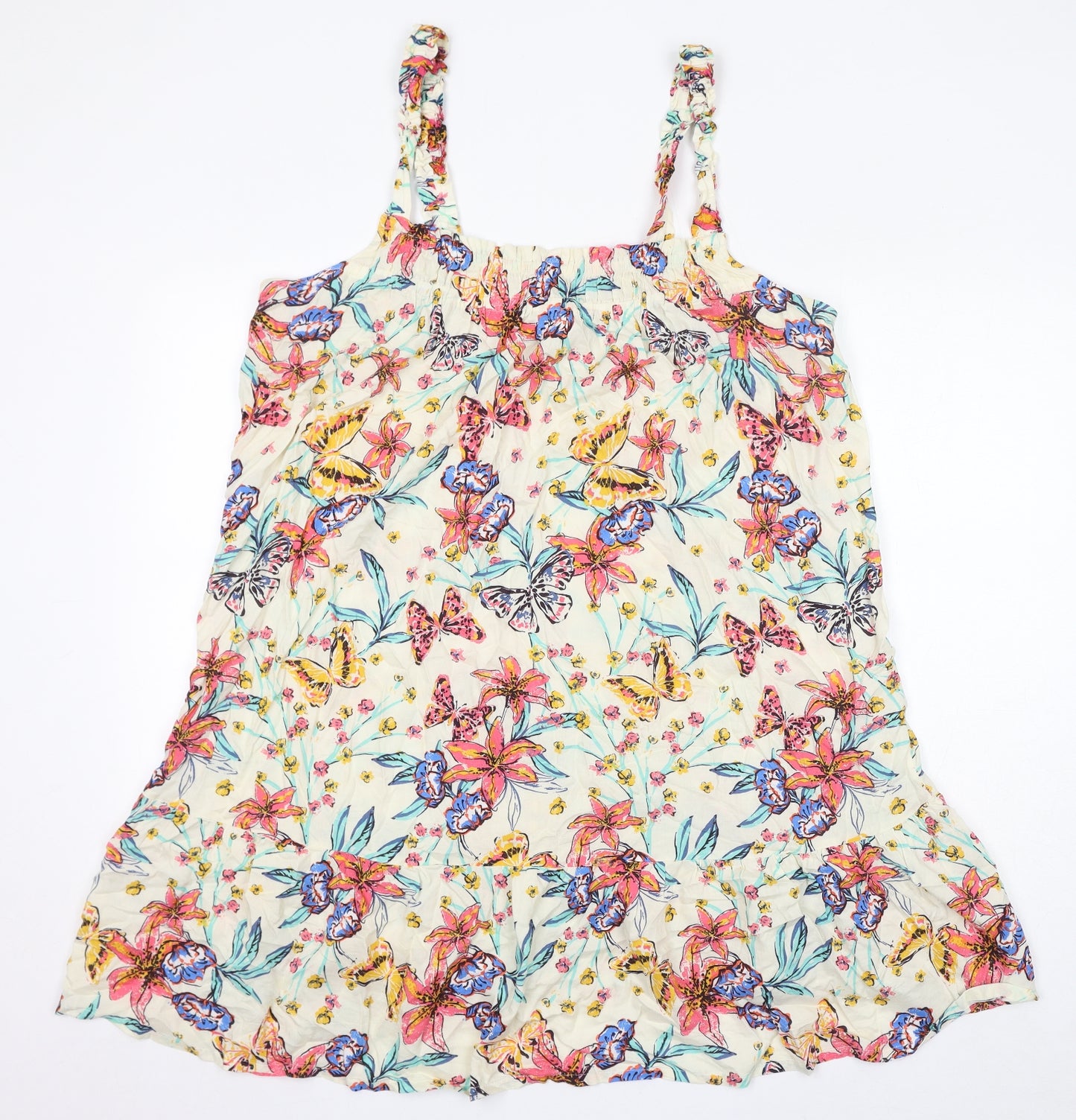Marks and Spencer Womens Multicoloured Floral Viscose Tank Dress Size 18 Square Neck Pullover - Butterflies