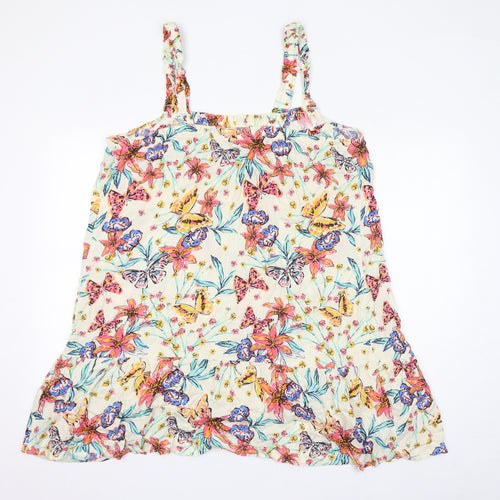 Marks and Spencer Womens Multicoloured Floral Viscose Tank Dress Size 18 Square Neck Pullover - Butterflies