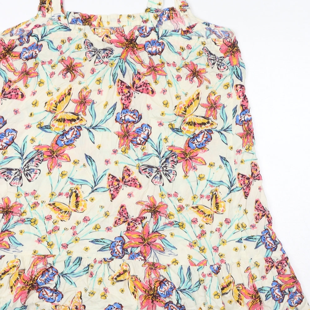 Marks and Spencer Womens Multicoloured Floral Viscose Tank Dress Size 18 Square Neck Pullover - Butterflies