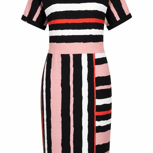 Debenhams Womens Multicoloured Striped Polyester Pencil Dress Size 14 Round Neck Zip - Pockets