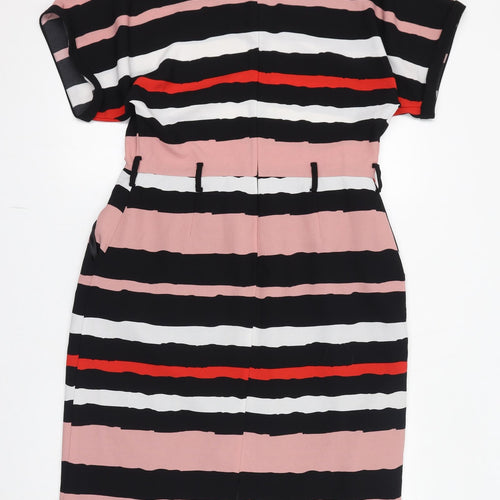 Debenhams Womens Multicoloured Striped Polyester Pencil Dress Size 14 Round Neck Zip - Pockets