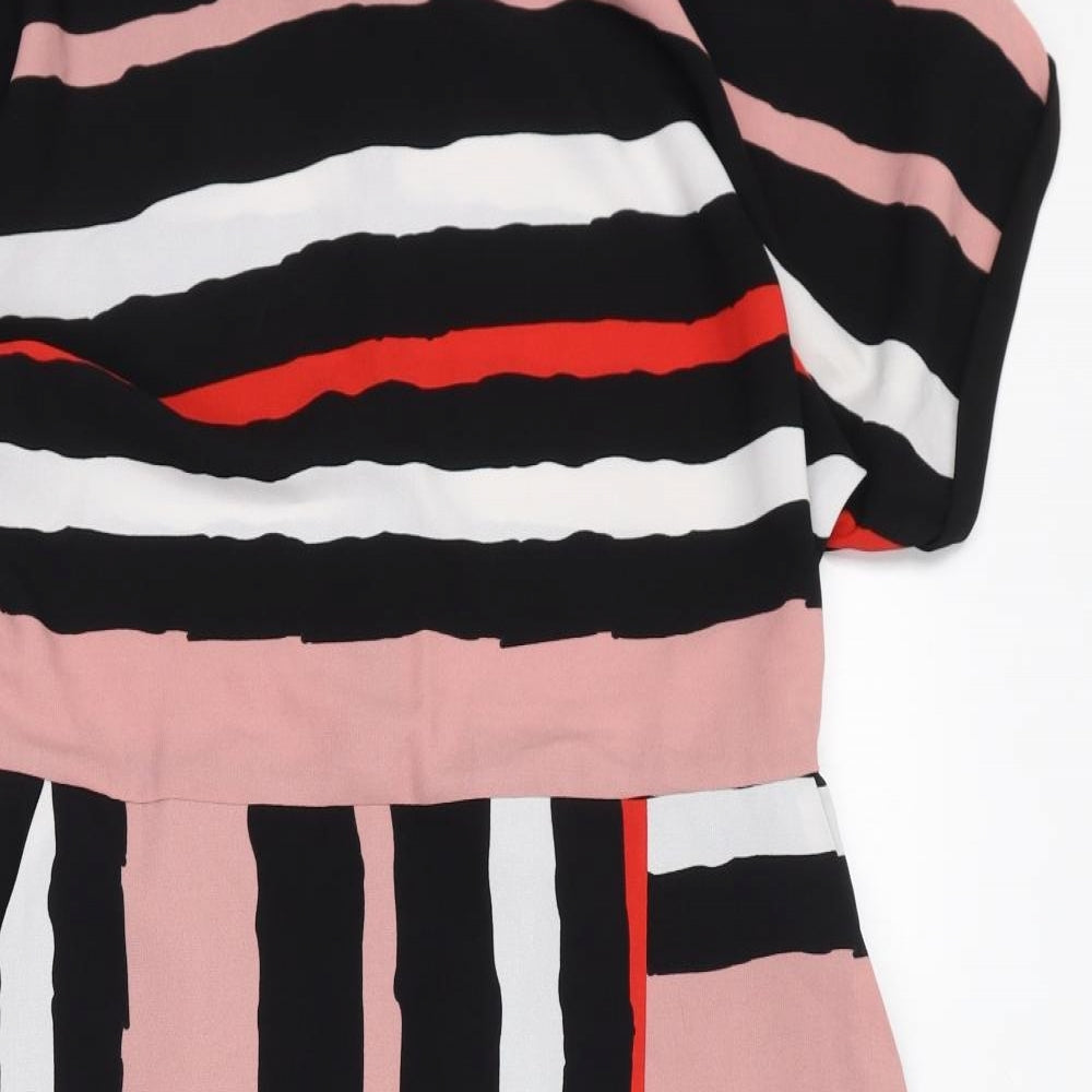 Debenhams Womens Multicoloured Striped Polyester Pencil Dress Size 14 Round Neck Zip - Pockets