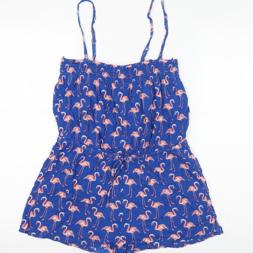 Marks and Spencer Womens Blue Geometric Viscose Playsuit One-Piece Size 8 Pullover - Flamingos