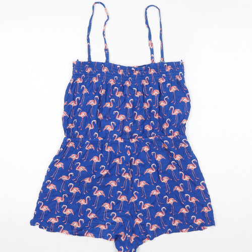 Marks and Spencer Womens Blue Geometric Viscose Playsuit One-Piece Size 8 Pullover - Flamingos