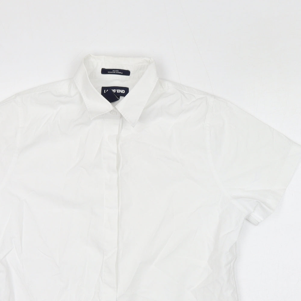 Lands' End Womens White Polyester Basic Button-Up Size 10 Collared