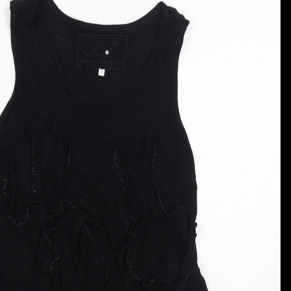 John Rocha Womens Black Viscose Basic Tank Size 12 Scoop Neck - Beads, Ruffles