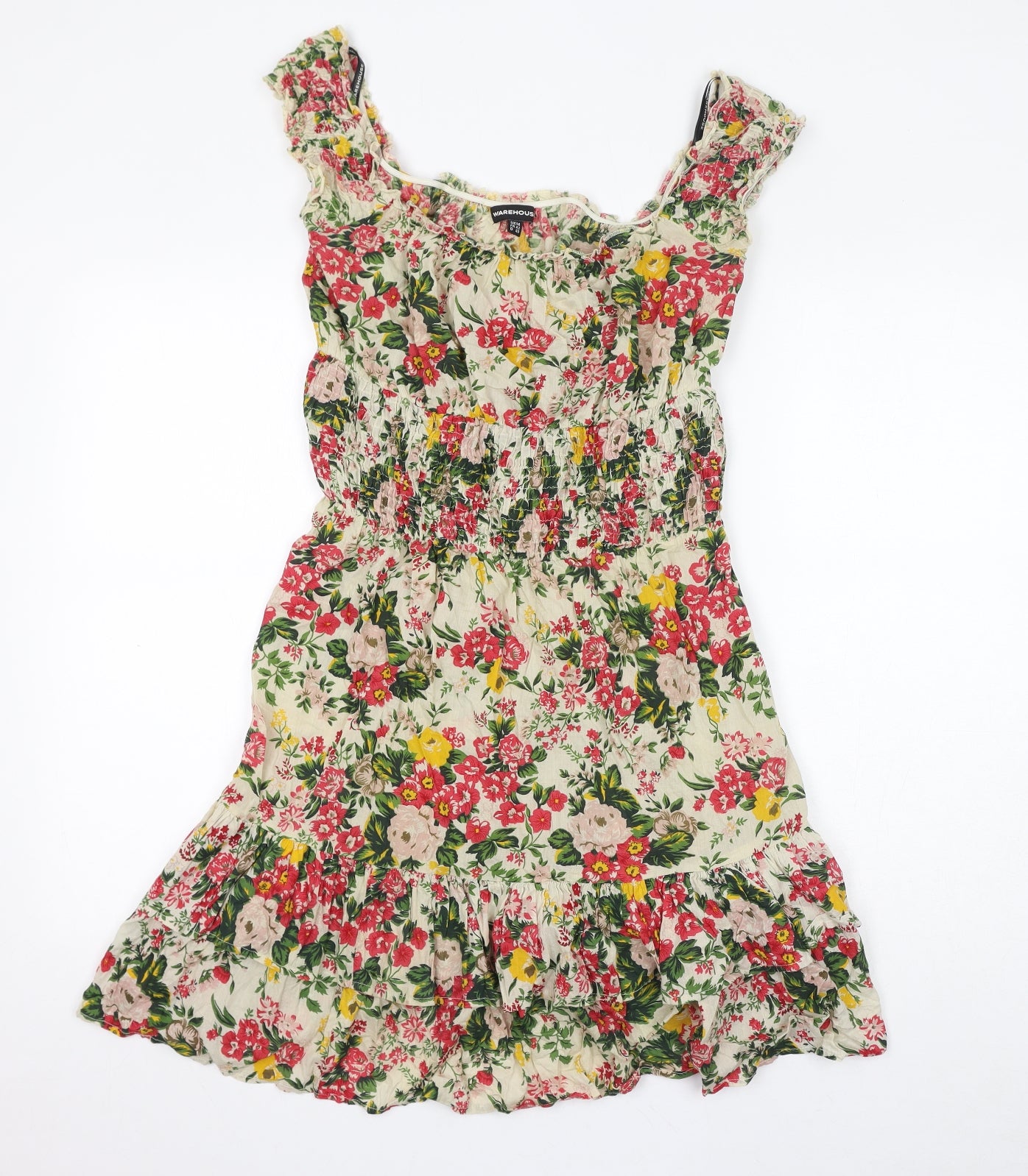 Warehouse Womens Multicoloured Floral Cotton Tank Dress Size 14 Square Neck Pullover