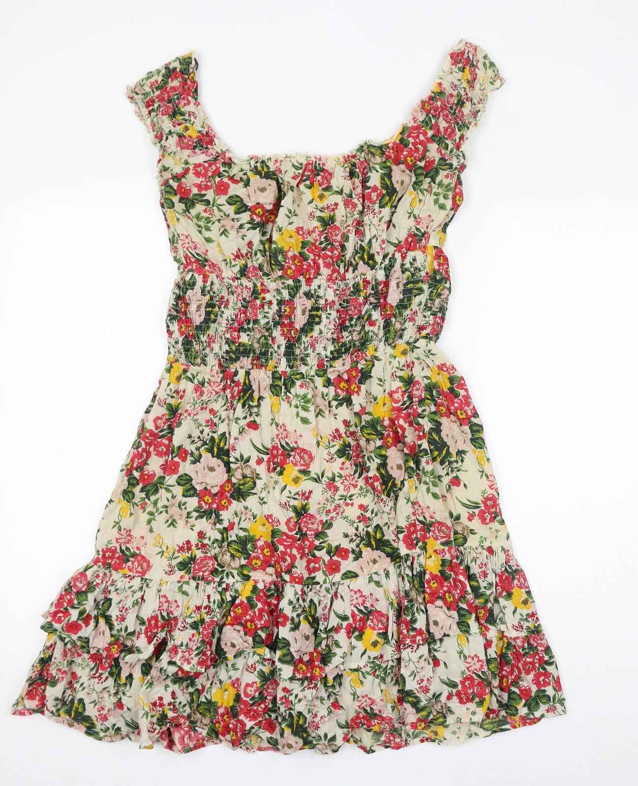 Warehouse Womens Multicoloured Floral Cotton Tank Dress Size 14 Square Neck Pullover