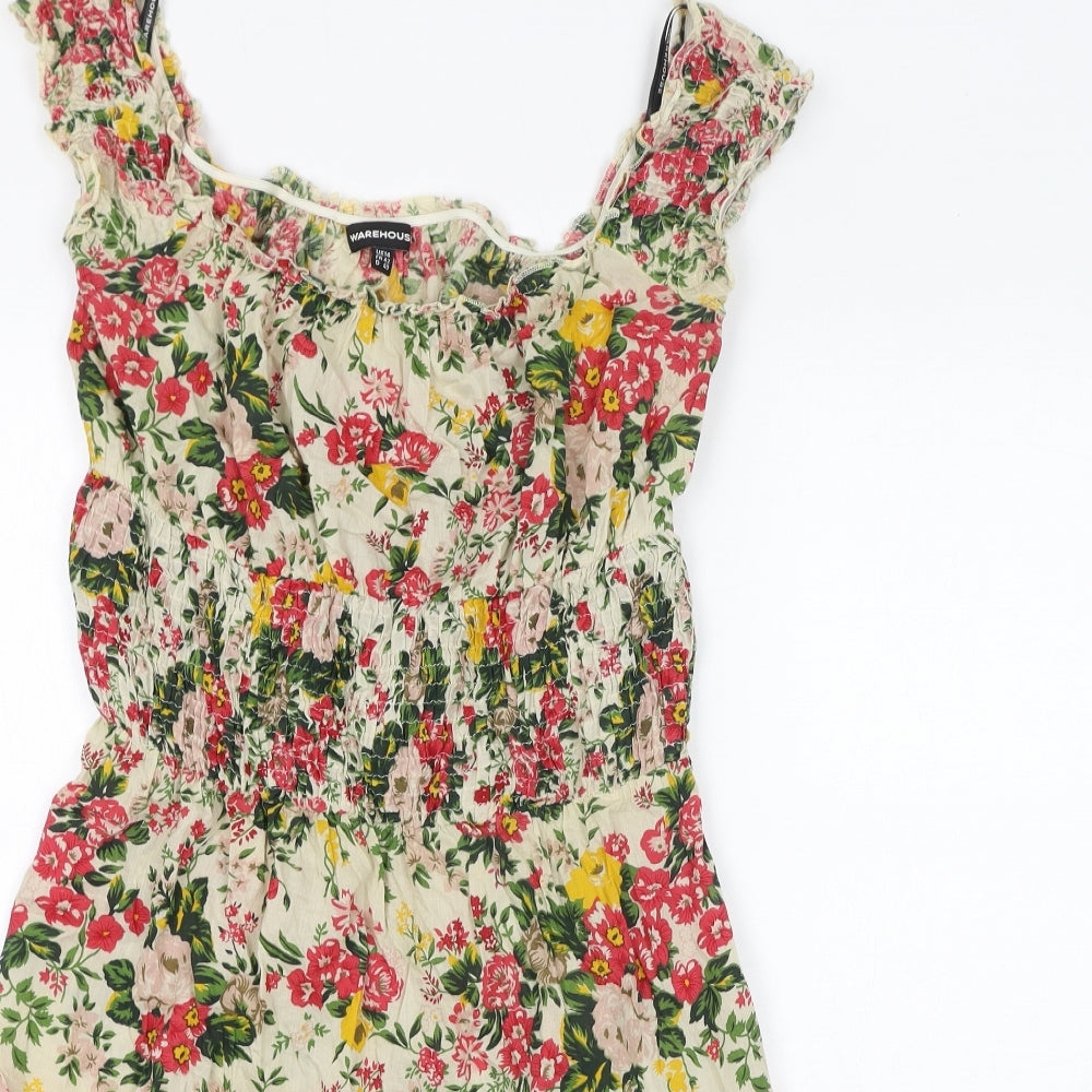 Warehouse Womens Multicoloured Floral Cotton Tank Dress Size 14 Square Neck Pullover