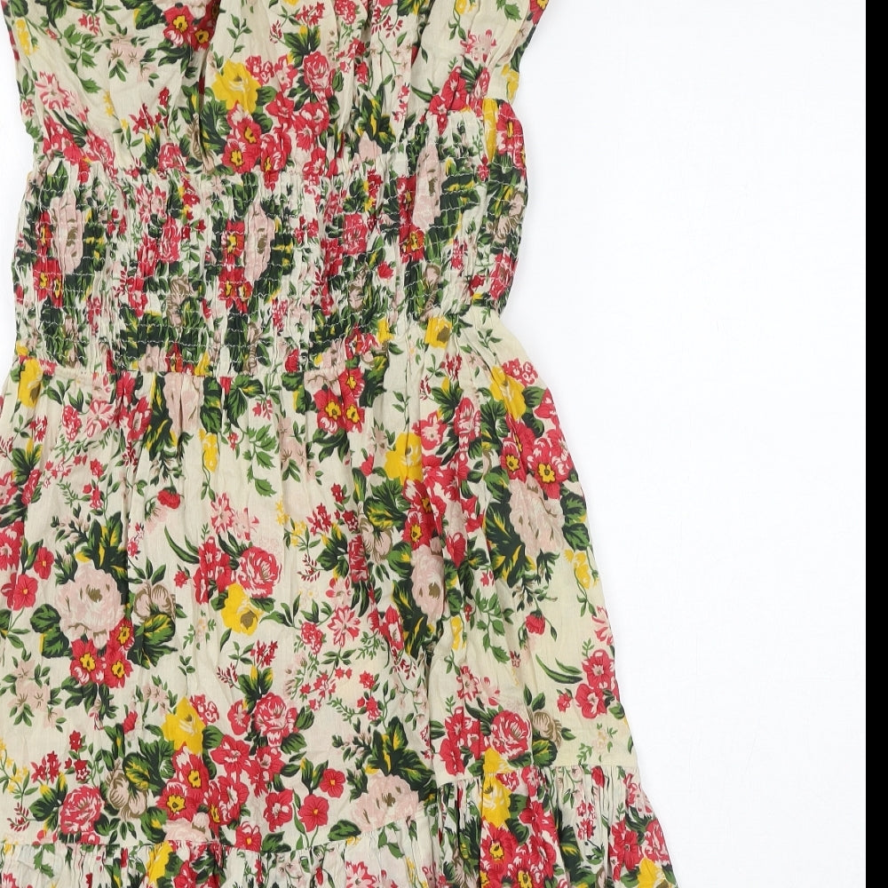 Warehouse Womens Multicoloured Floral Cotton Tank Dress Size 14 Square Neck Pullover