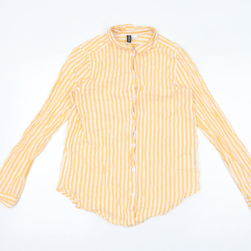 Divided by H&M Womens Yellow Striped Cotton Basic Button-Up Size 6 Collared