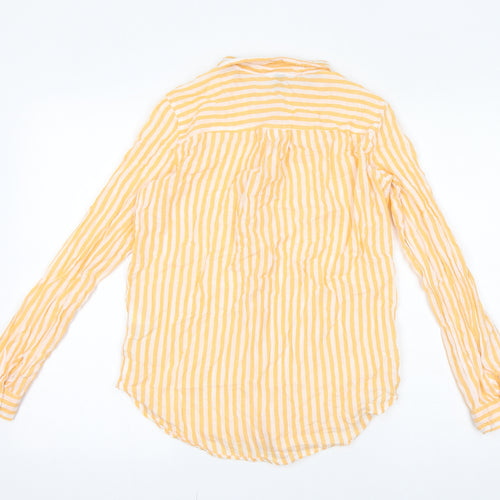 Divided by H&M Womens Yellow Striped Cotton Basic Button-Up Size 6 Collared