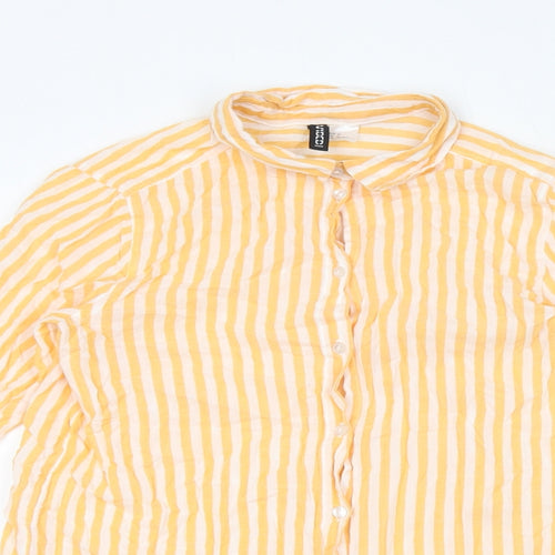 Divided by H&M Womens Yellow Striped Cotton Basic Button-Up Size 6 Collared
