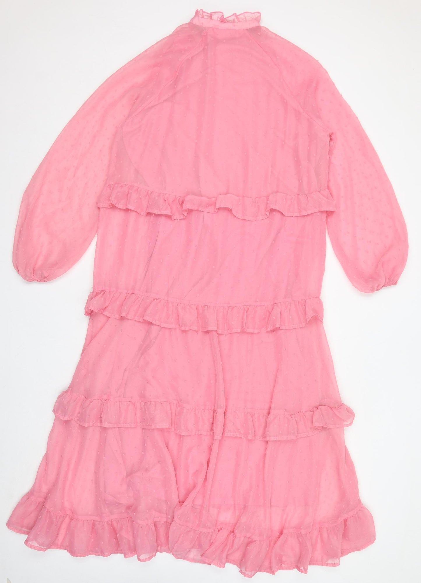 VILA Womens Pink Polyester Maxi Size 10 V-Neck Pullover - Ruffles
