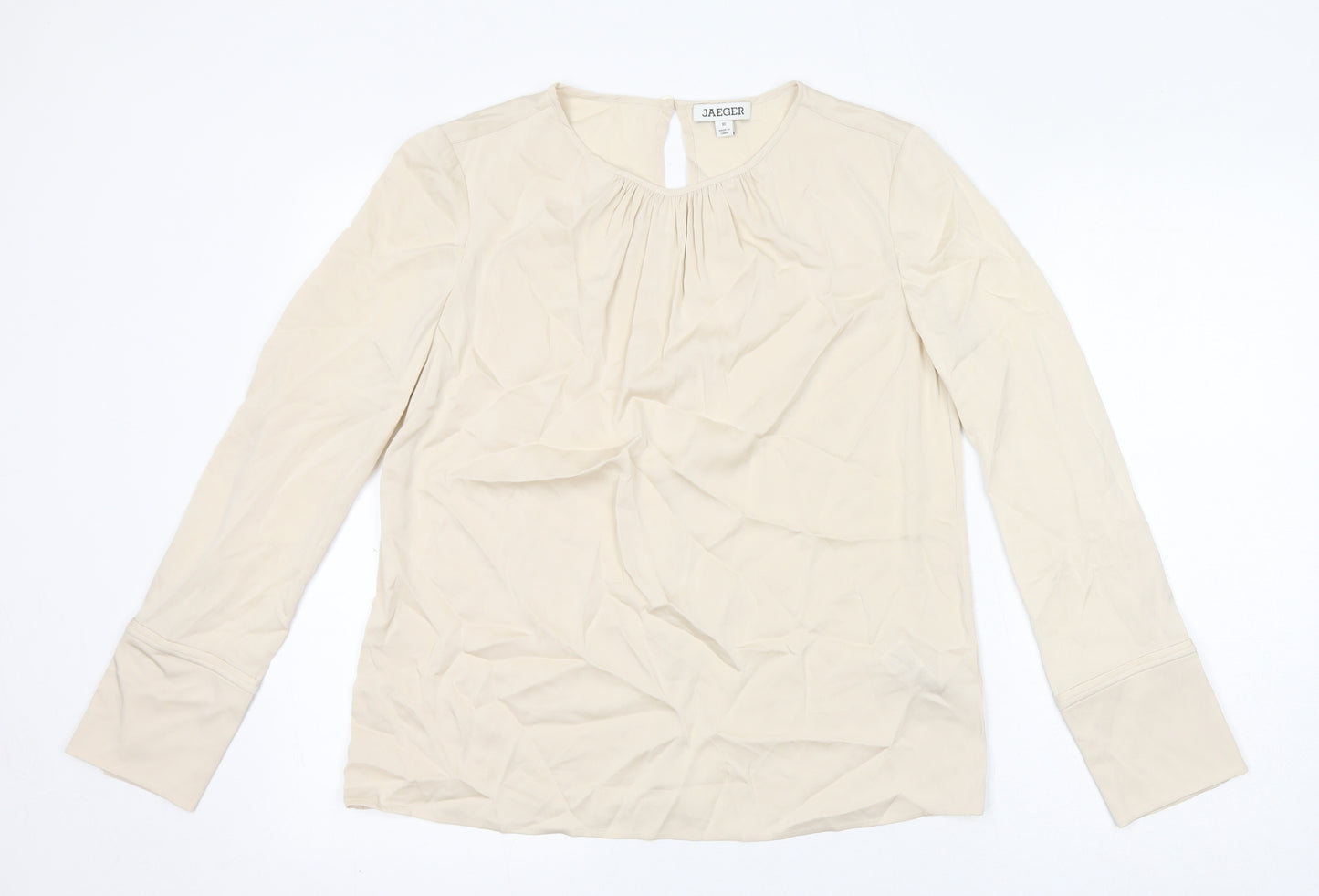 Jaeger Womens Ivory Silk Basic Blouse Size 10 Round Neck