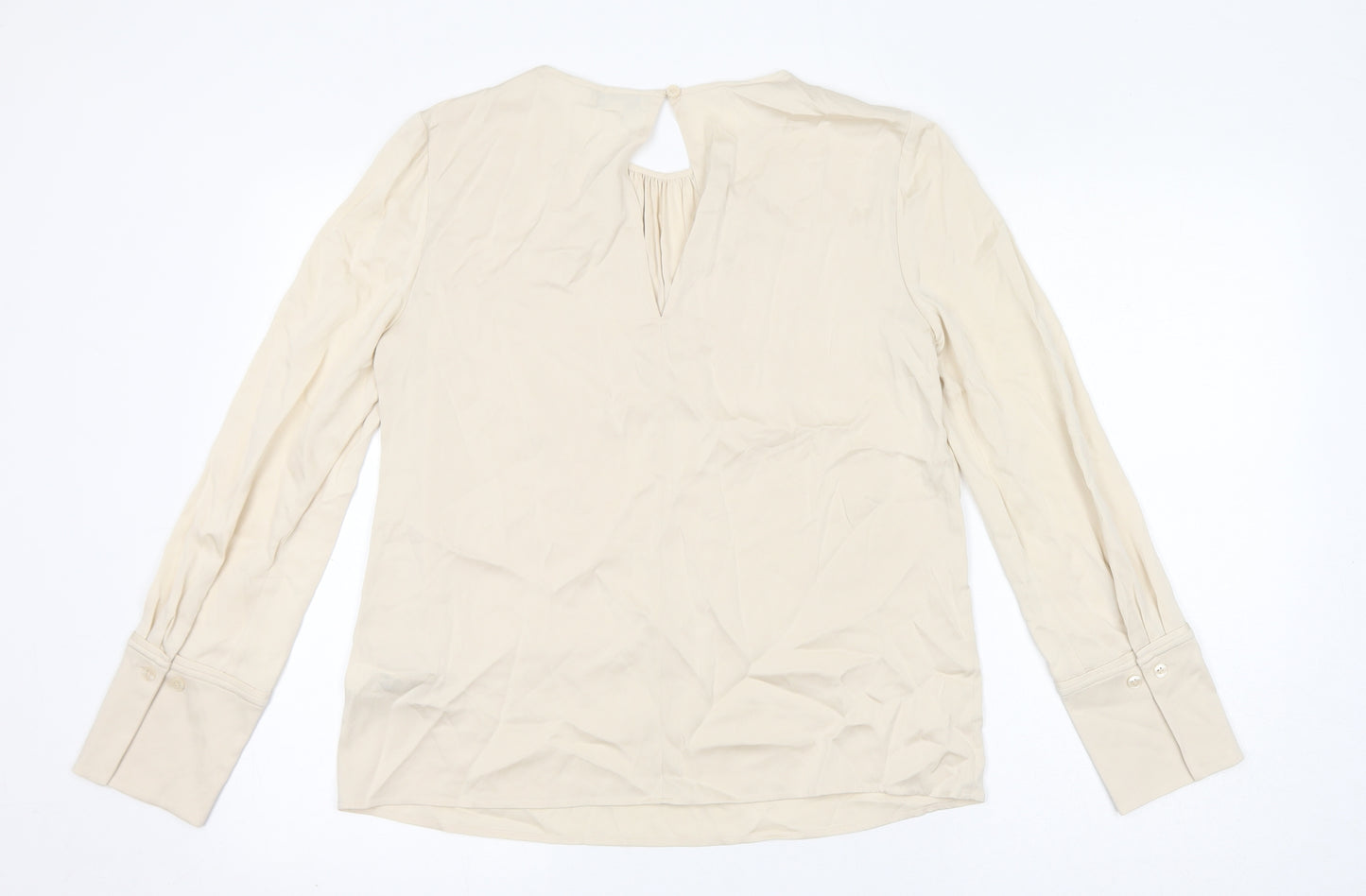 Jaeger Womens Ivory Silk Basic Blouse Size 10 Round Neck