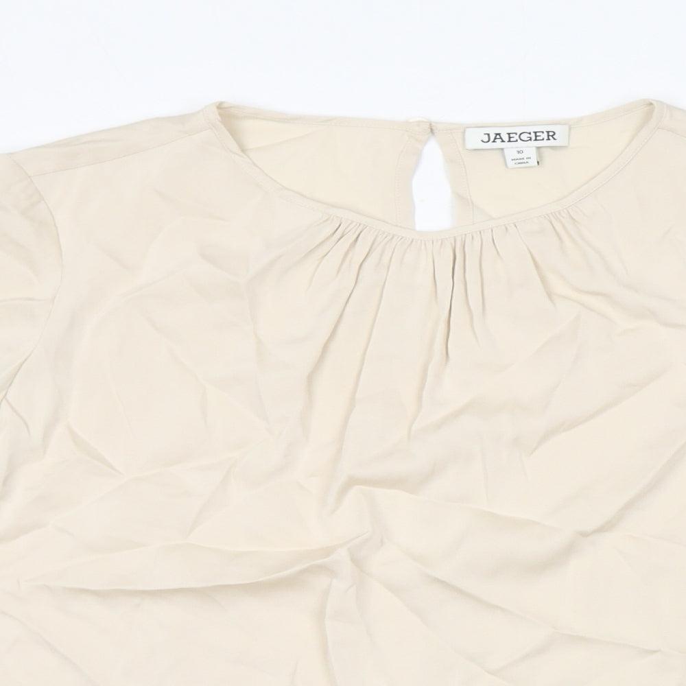 Jaeger Womens Ivory Silk Basic Blouse Size 10 Round Neck