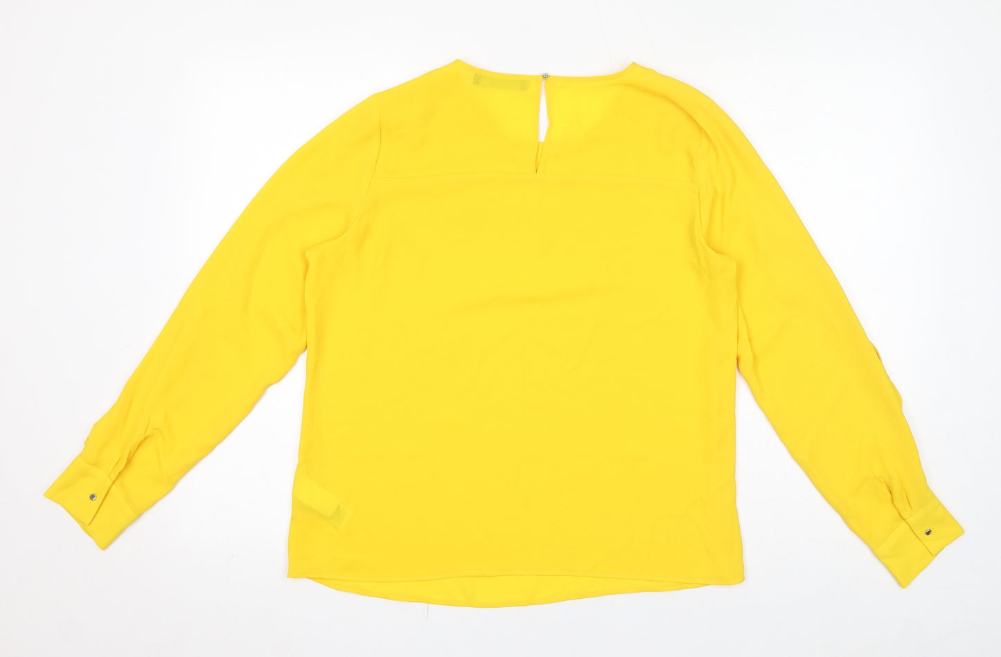Marks and Spencer Womens Yellow Polyester Basic Blouse Size 12 Round Neck - Ruffles, Sheer