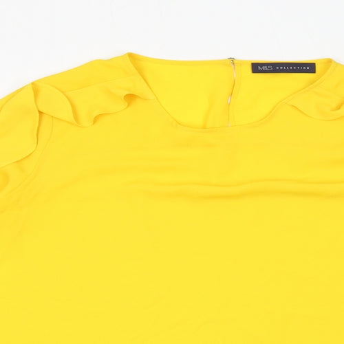 Marks and Spencer Womens Yellow Polyester Basic Blouse Size 12 Round Neck - Ruffles, Sheer