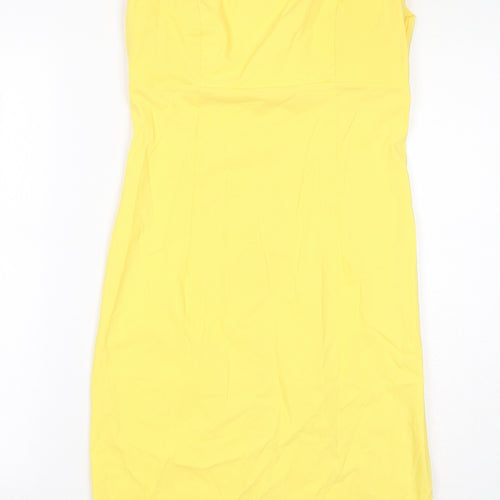City Godsess Womens Yellow Viscose Shift Size 14 Square Neck Zip - Asymmetric Neckline